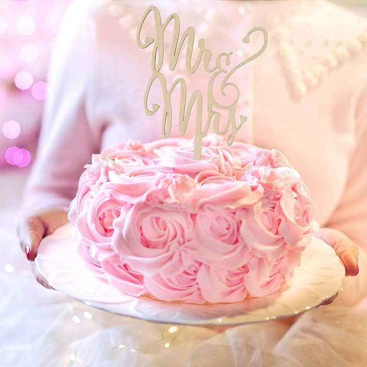 Ella Celebration - Wholesale Cake/Cupcake Topper - Mr & Mrs Wooden Wedding Cake Topper2