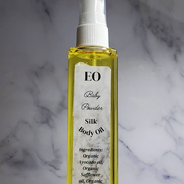 Baby Powder Silk Body Oil for wholesale by EVERYTHING ORGANIX
