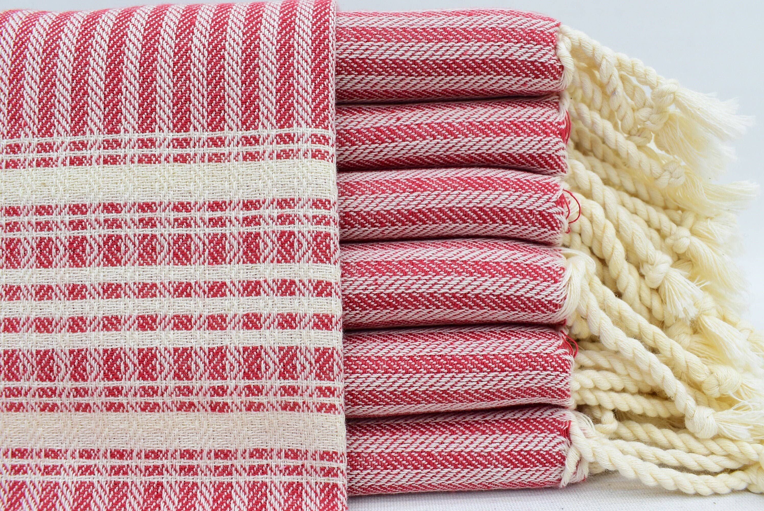 Organic Turkish Towels - Wholesale Tea Towel - Soft Kitchen Towel, Red Tea Towel, Dish Towel 20x400