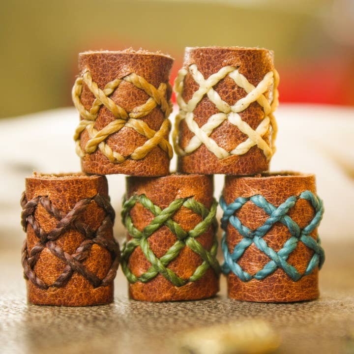 Leather dreadlock bead double stitched rows or beard bead for wholesale by Nomadu