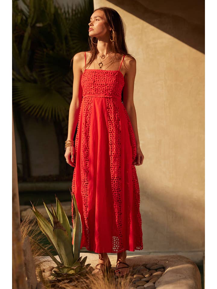 Promesa USA - Wholesale Dress - Women's - Crochet Lace and Crepe Paneled Maxi Dress