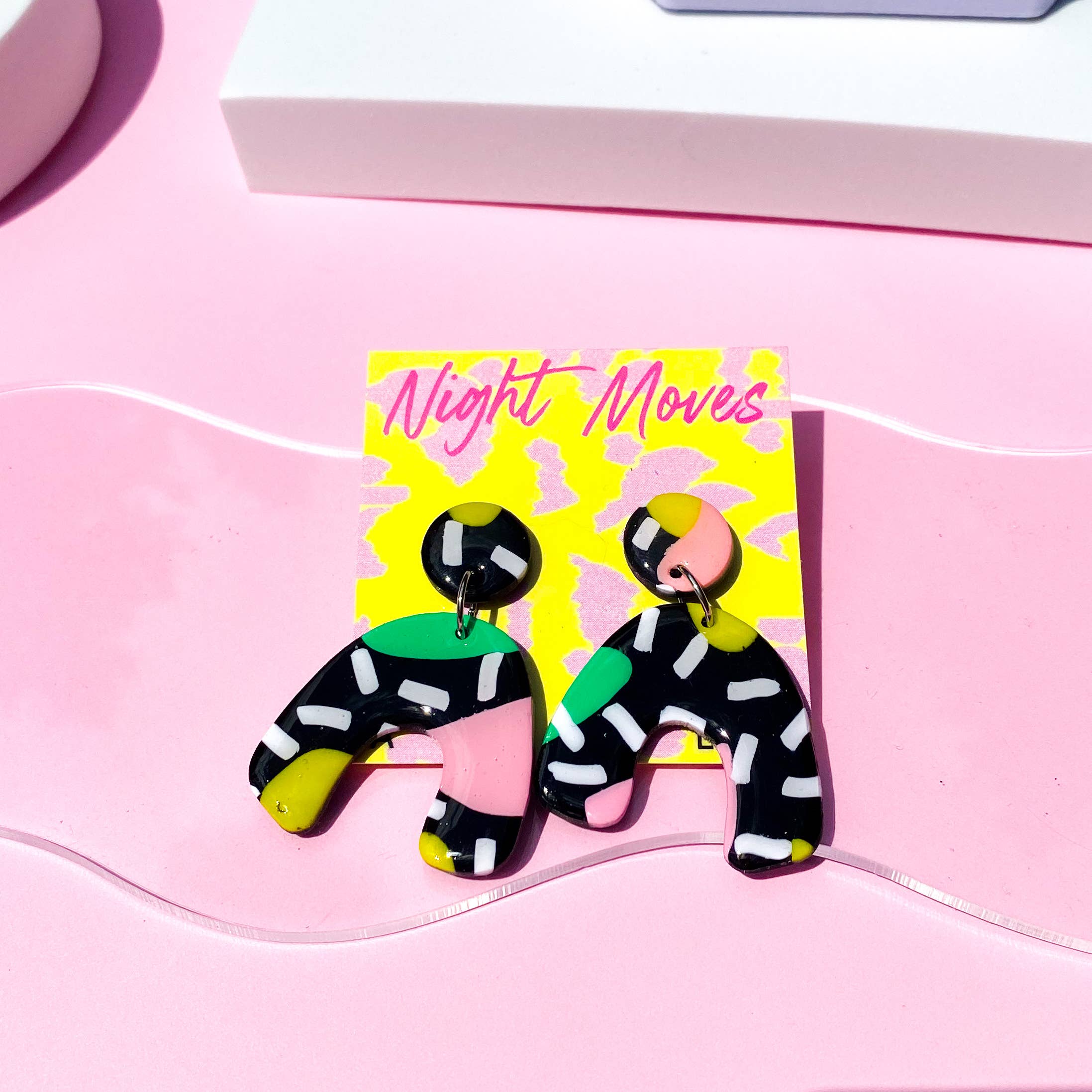 Night Moves Atelier - Wholesale Dangle Earrings - 90's Inspired Polymer Clay Abstract Paddle Dangle Earrings2