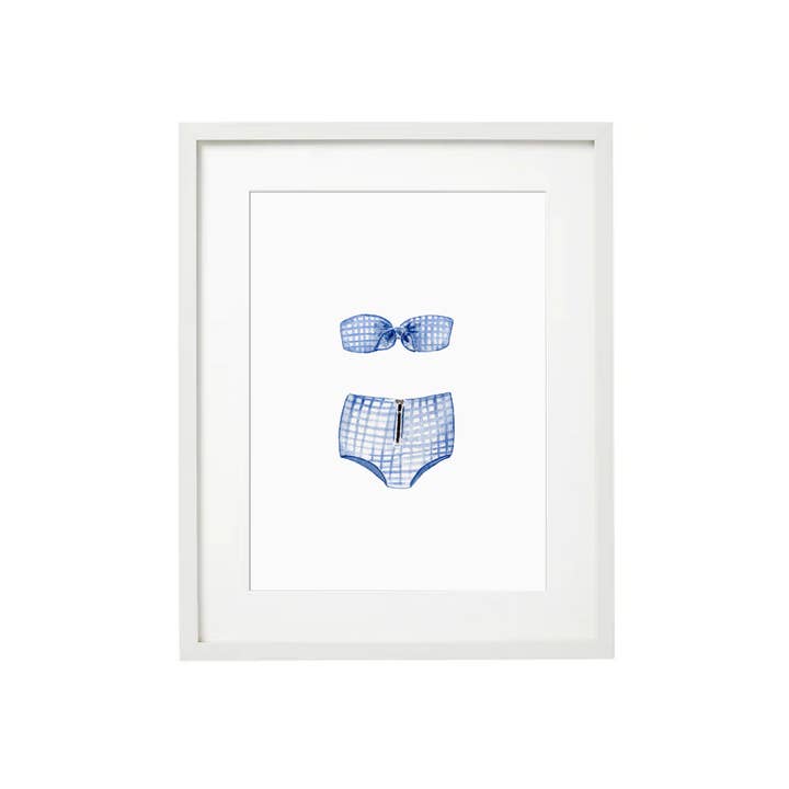 Vintage Swimsuit Watercolor Art Print-Gingham Bikini-11x14 for wholesale by Rebecca Green Design