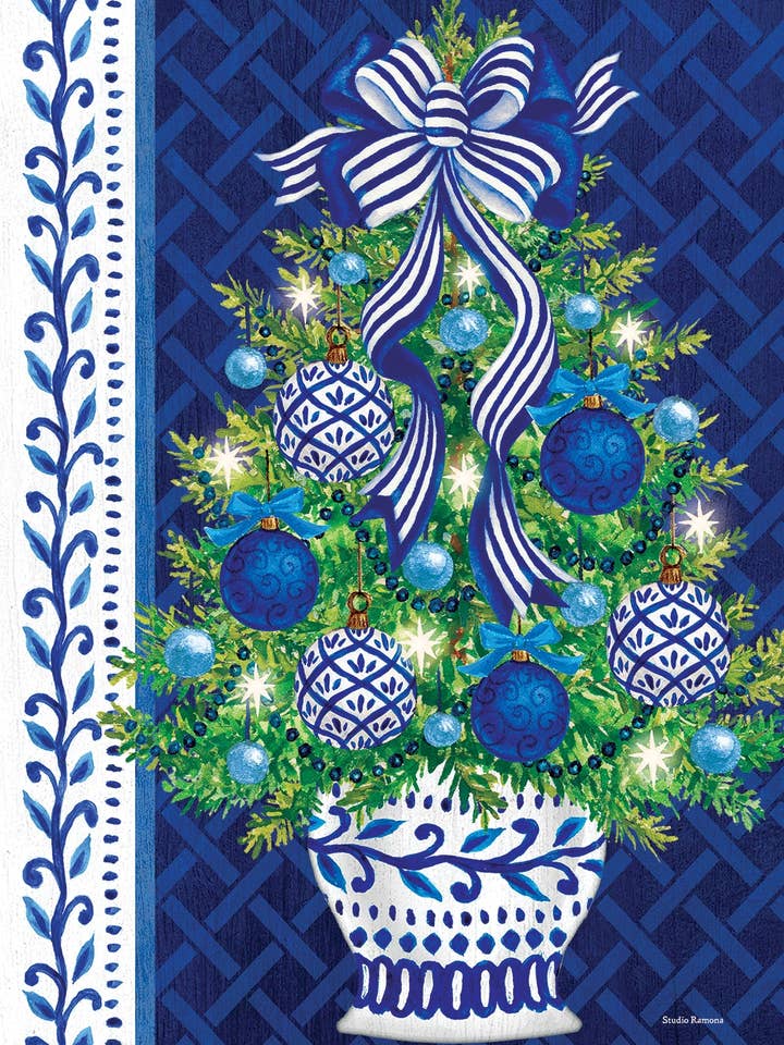 Chinoiserie Christmas Tree-Flag by Studi - 12” ... for wholesale by Custom Decor