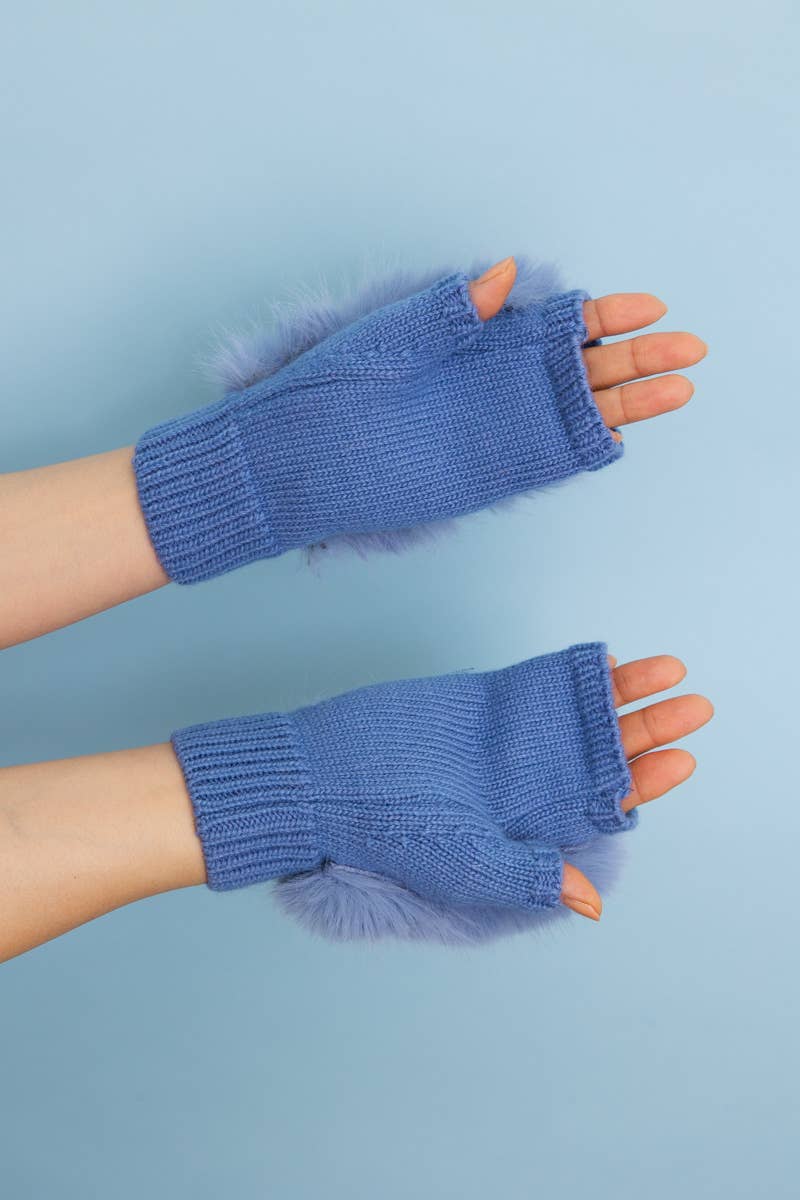 Leto Accessories – wholesale Gloves – Women's – Faux Fur Trim Fingerless Knit Mittens3