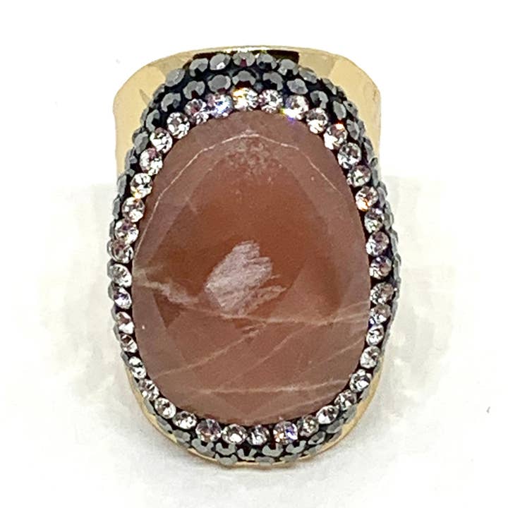 BAGUE STRASS DORÉ AGATE PEACH pour la vente par Hypnochic
