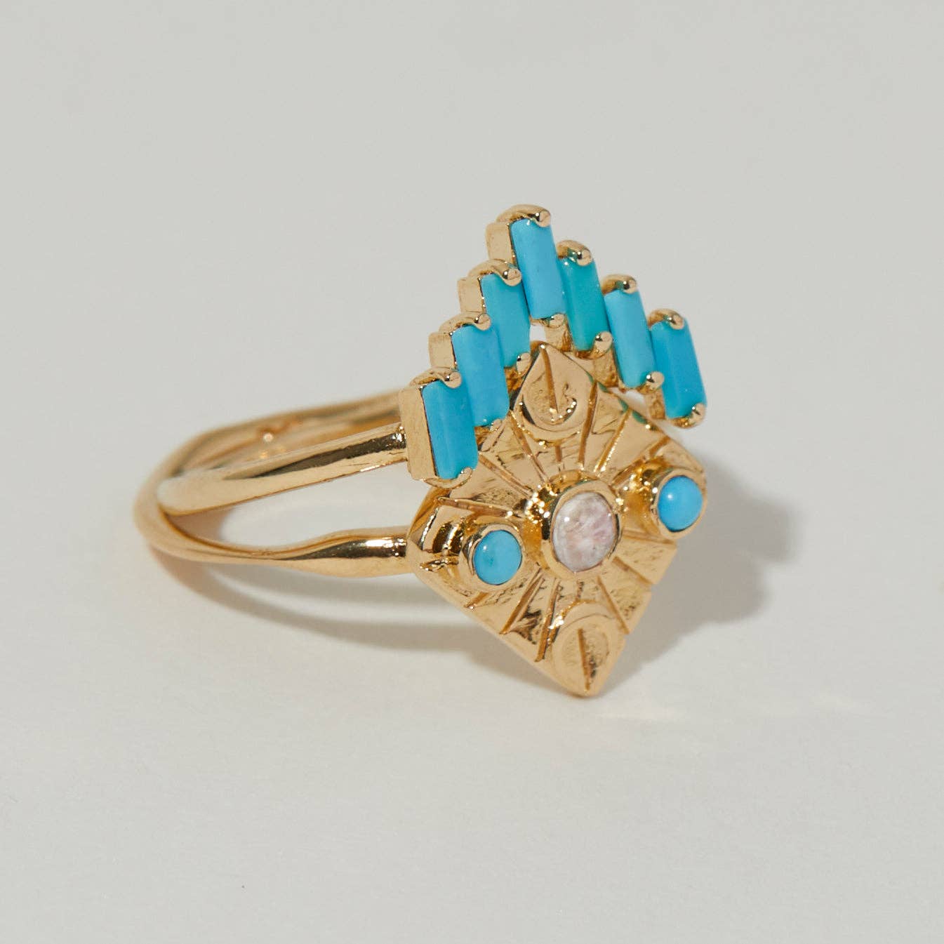 Studio Grun – wholesale Multi-stone ring – Compass Ring in Moonstone/Turquoise/Gold2