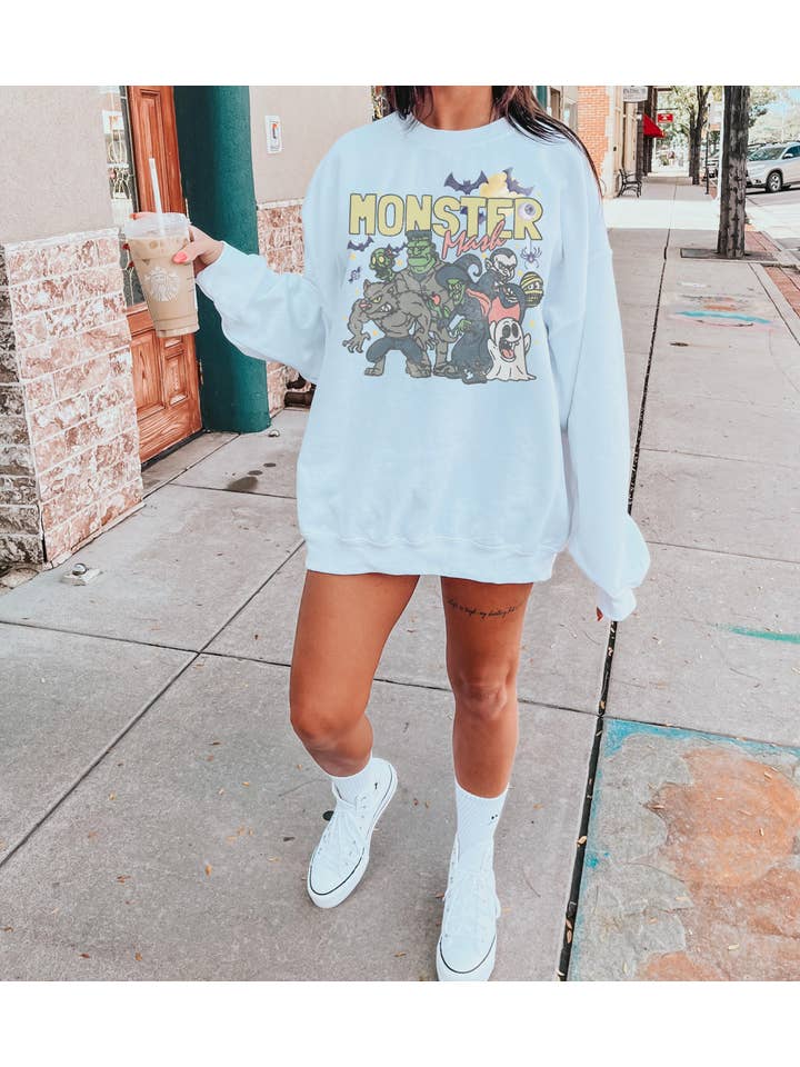 Monday Muse - Vente Sweat-shirt à imprimés – femme - Chandail à col rond Monster Mash rétro des années 90, Y2k Halloween8