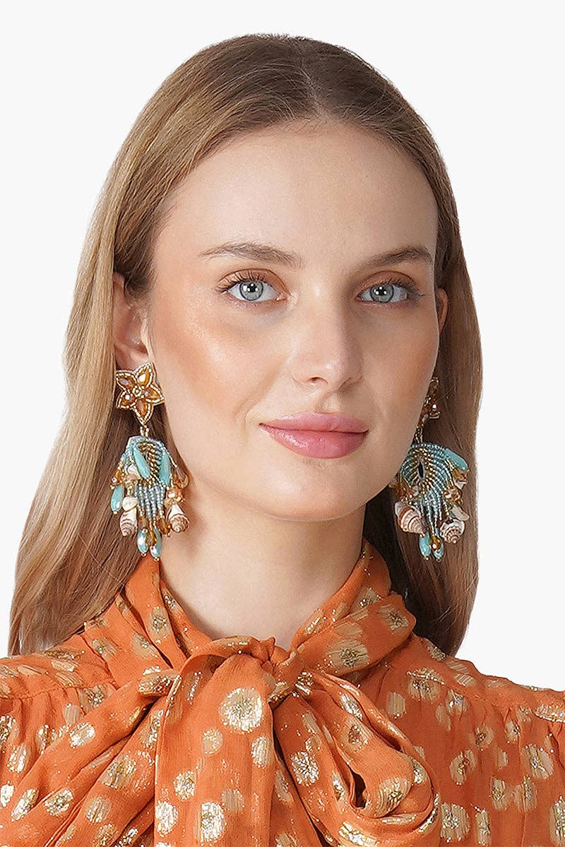 America & Beyond – wholesale Dangle earrings – Aqua Beaded Shell Earrings4