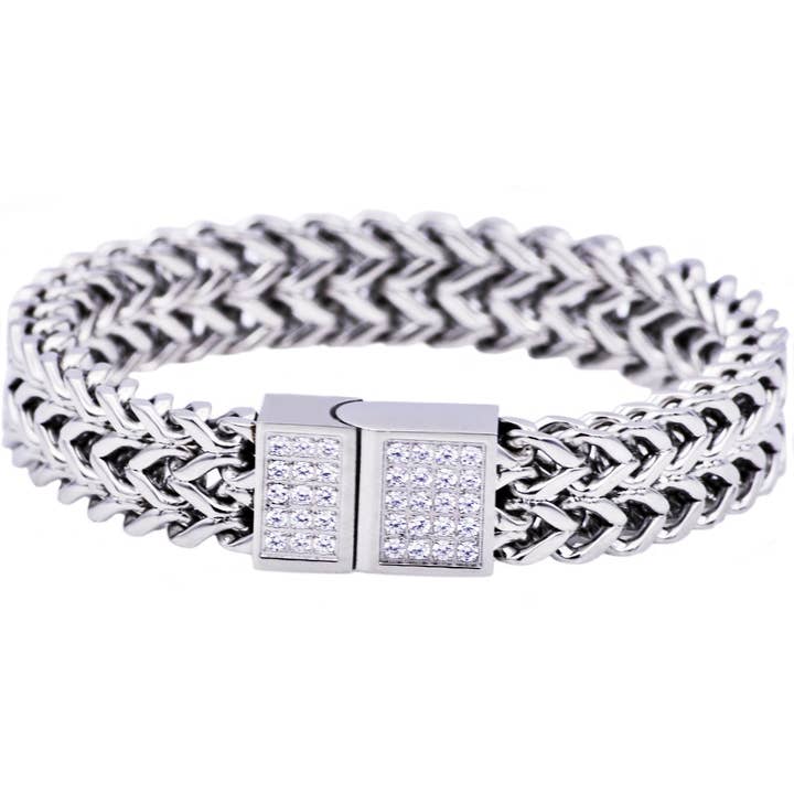 Men's Stainless Steel Bracelet With Cubic Zirconia for wholesale by Blackjack Mens Jewelry