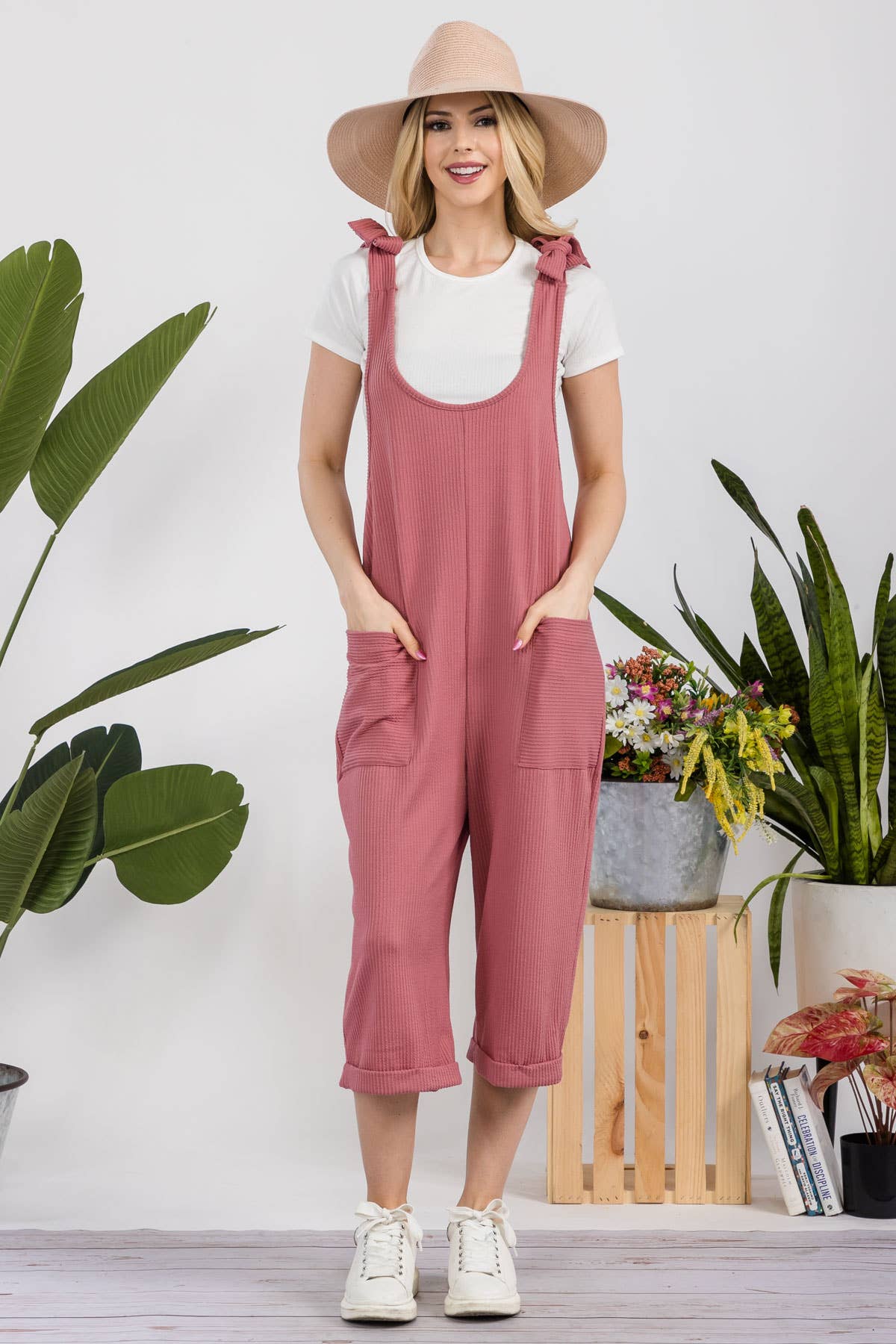 Celeste Clothing – Engroshandel Jumpsuit - Dame – CASUAL RIB CAPRI JUMPSUIT MED LOMMER -CP338736