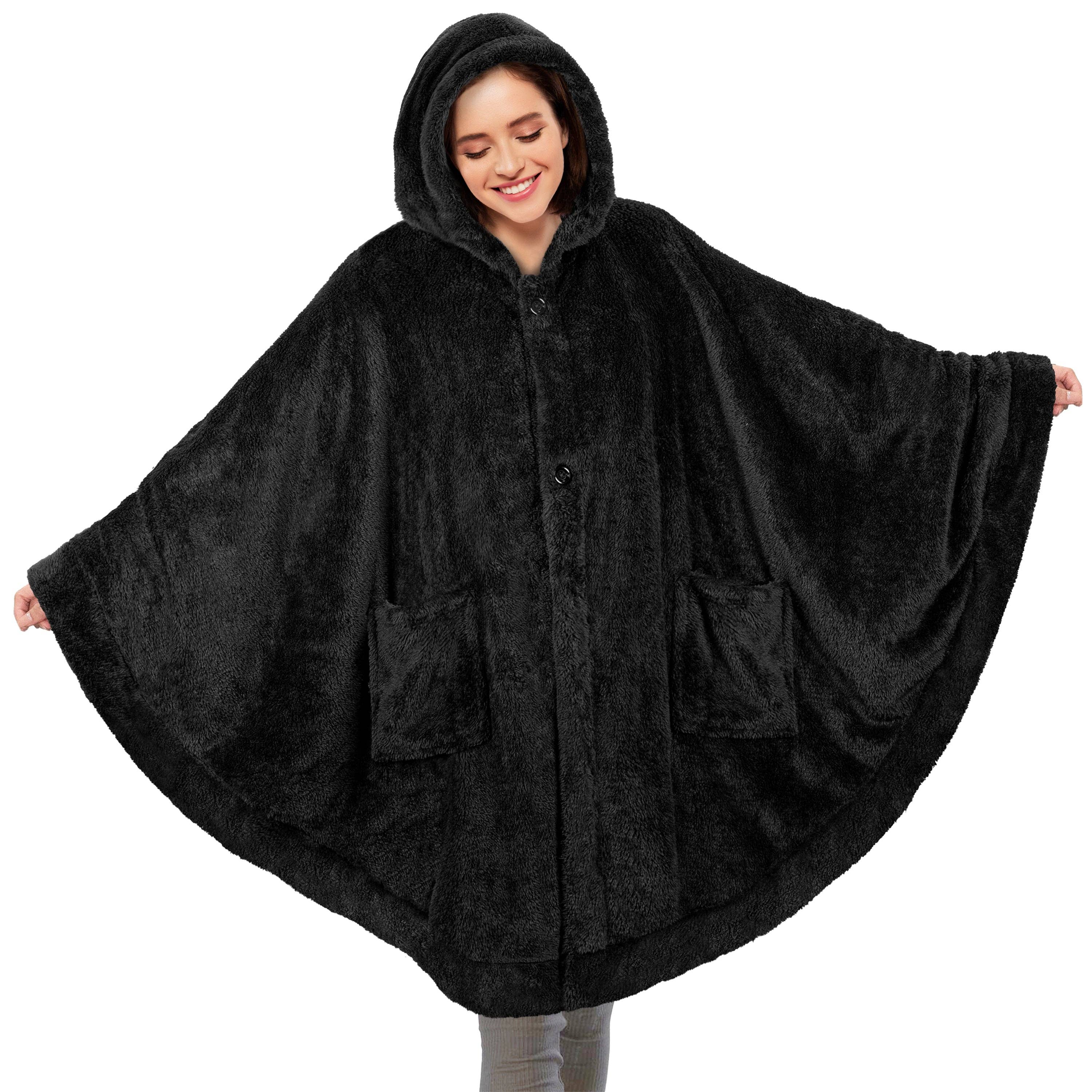 Pavilia - Wholesale Poncho - Women's - Angel Wrap Hoodie Sherpa Fluffy Poncho Blanket1