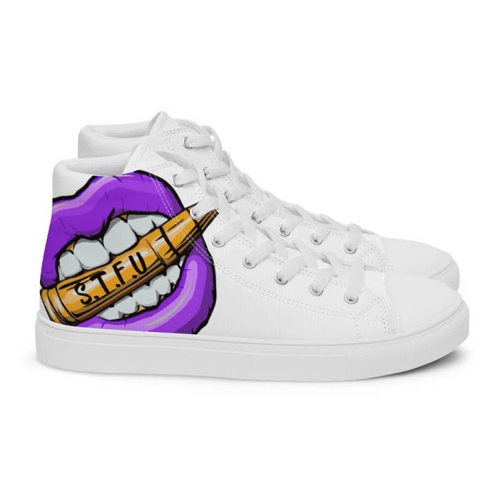 STFU Electric Purple Men’s High Top Canvas Shoes - White for wholesale by STFU