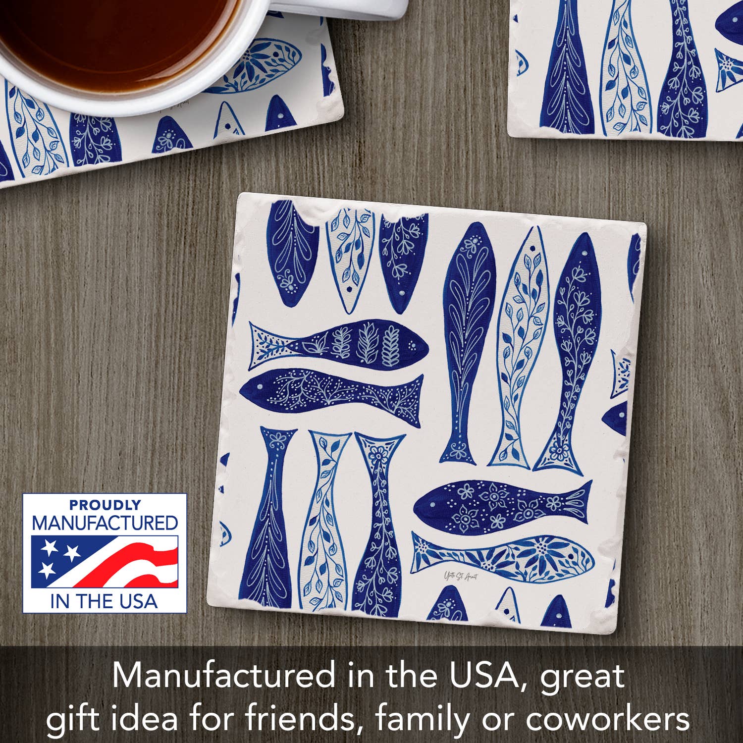 CounterArt/Highland Home/Thirstystone - Vendita all'ingrosso Sottobicchiere - Sottobicchiere in Piastrella Assorbente Singolo "Pesce Blu"1