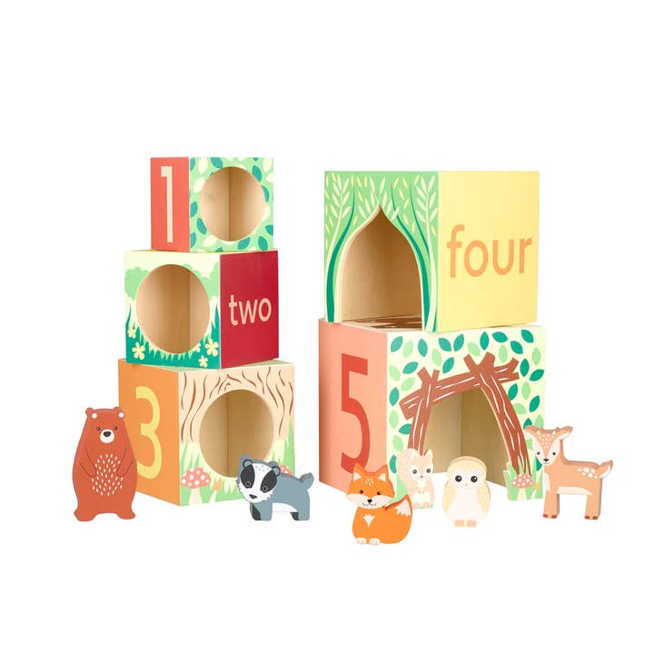 Orange Tree Toys - Wholesale Wood Toy - Kids - Woodland Animal Wooden Stacking Cubes (FSC®)