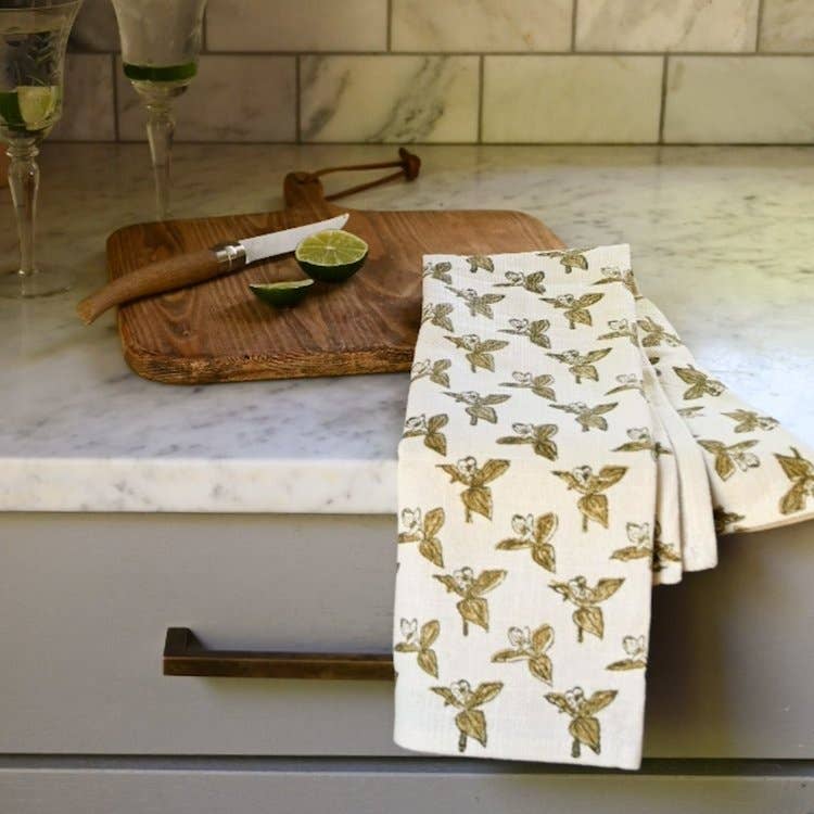 Rebecca Deneau - Wholesale Tea Towel - Trillium Hand Block Printed Tea Towel3