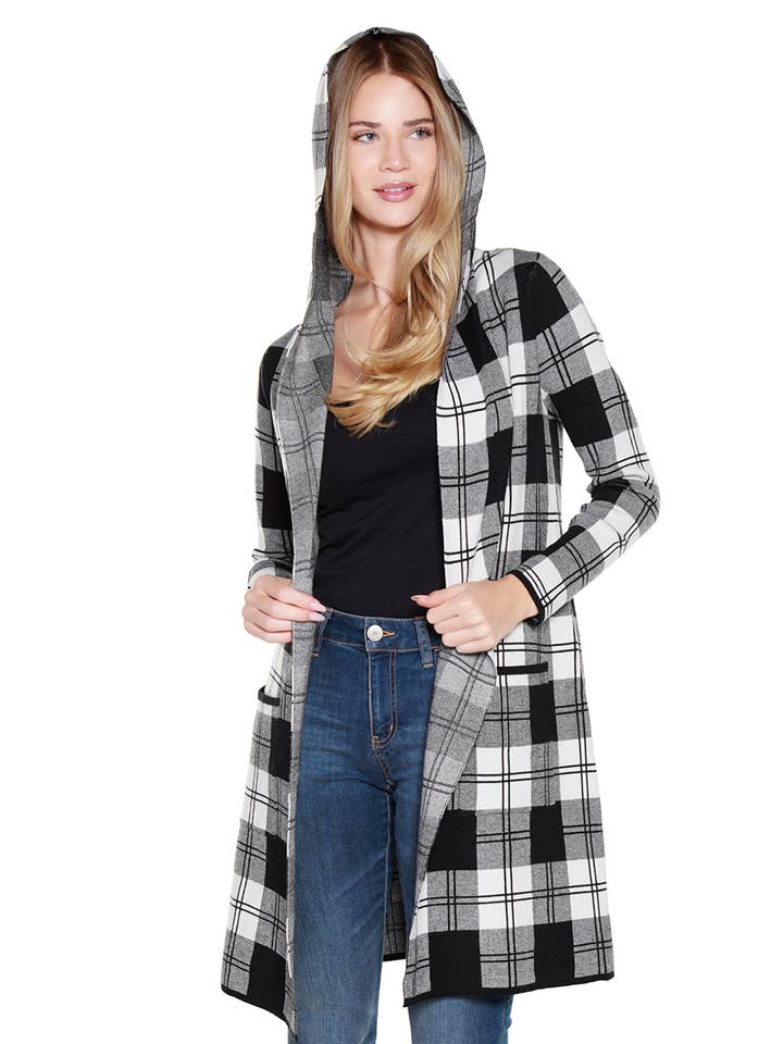 Women's Hooded Checkered Plaid Coatigan Sweater
for wholesale by Belldini