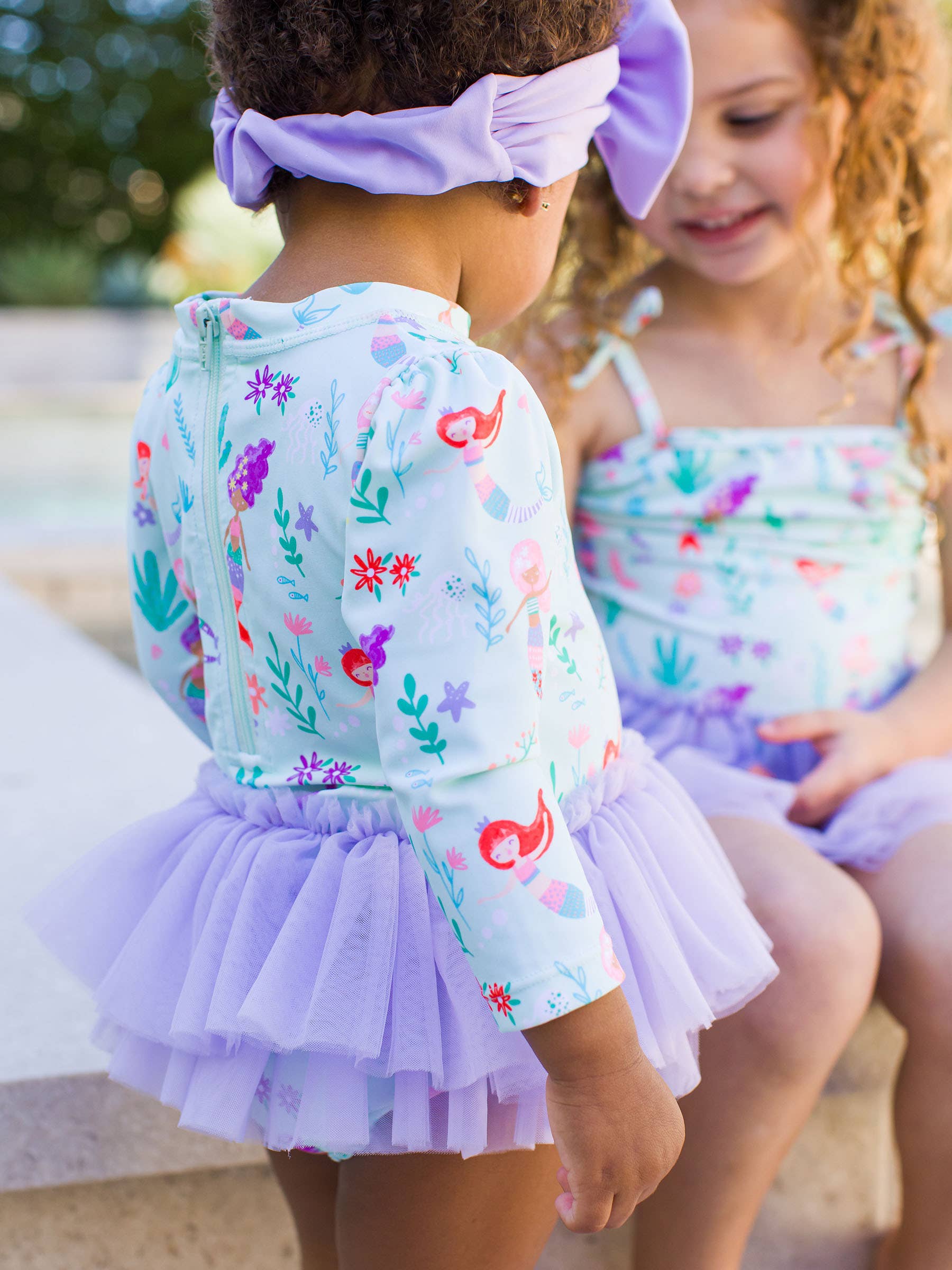 Viola Costume da bagno intero con protezione solare e gonna in tulle per bambine, principessa sirena. in vendita all'ingrosso su Faire7