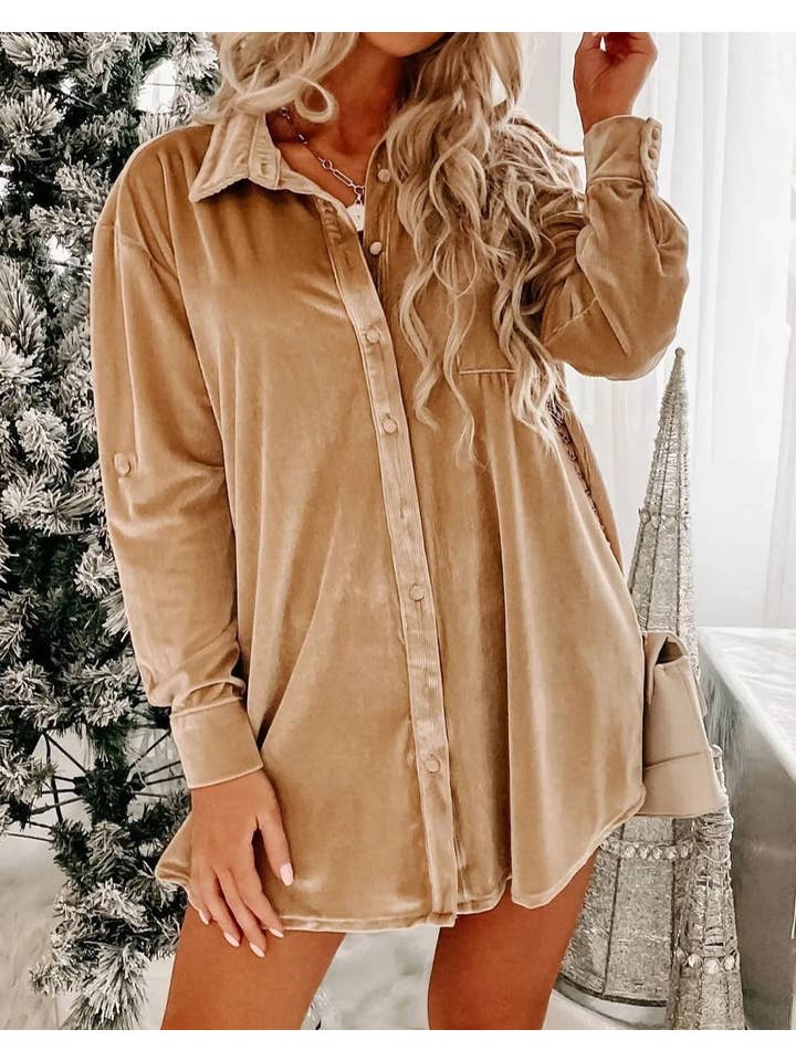 PRETTY BASH - Wholesale Dress - Women's - Velvet Long Sleeve Shirt Dress