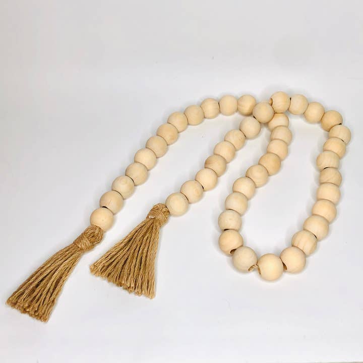 ghirlanda di perline in legno naturale con nappine in cotone decoro grande per la vendita all'ingrosso da parte di GreenWave