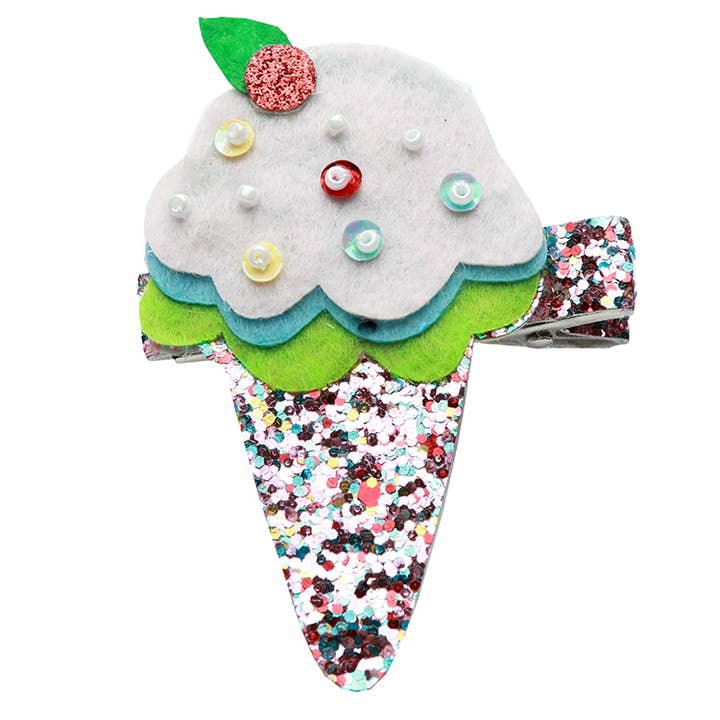 Sparkle Sisters by Couture Clips – Clips para cabelo - Criança por atacado – Glitter Fun Ice Cream Cones grampos de cabelo