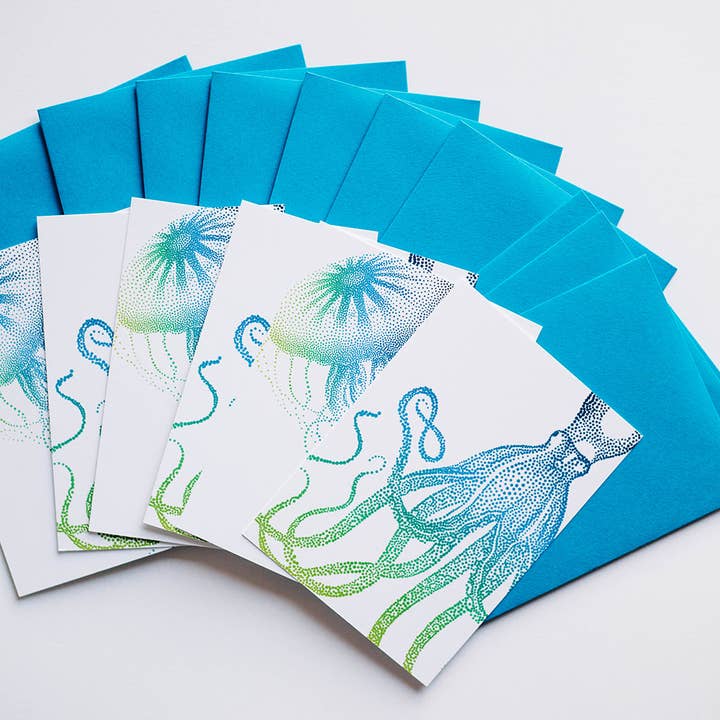 Sea Life Mini Card Set (Set of 10) for wholesale by Lucky Dog Design Co.