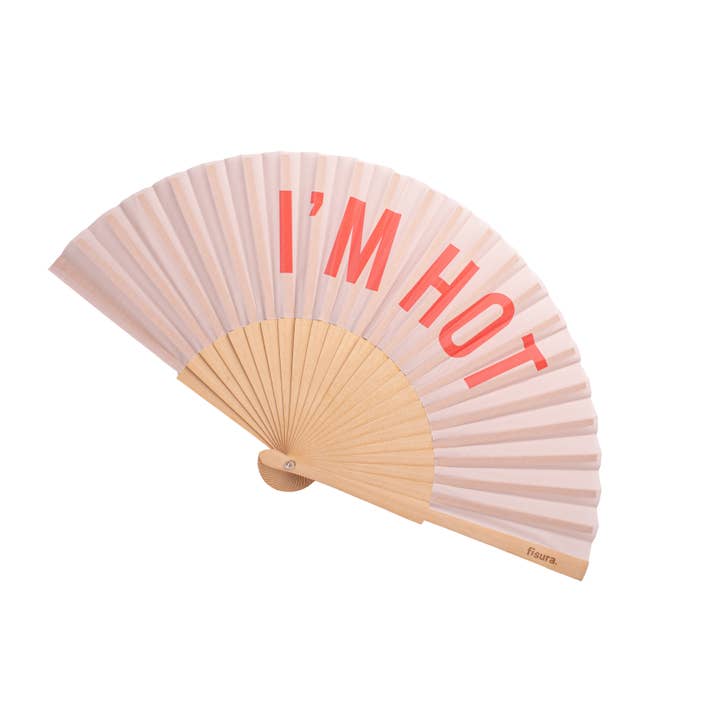 Fisura - Wholesale Handheld Folding Fan - “I'm hot” beige and red fan
