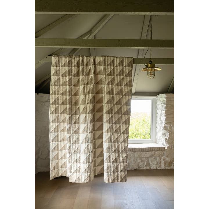 Calico Natural Linen Greylag Patchwork Bedspread for wholesale on Faire