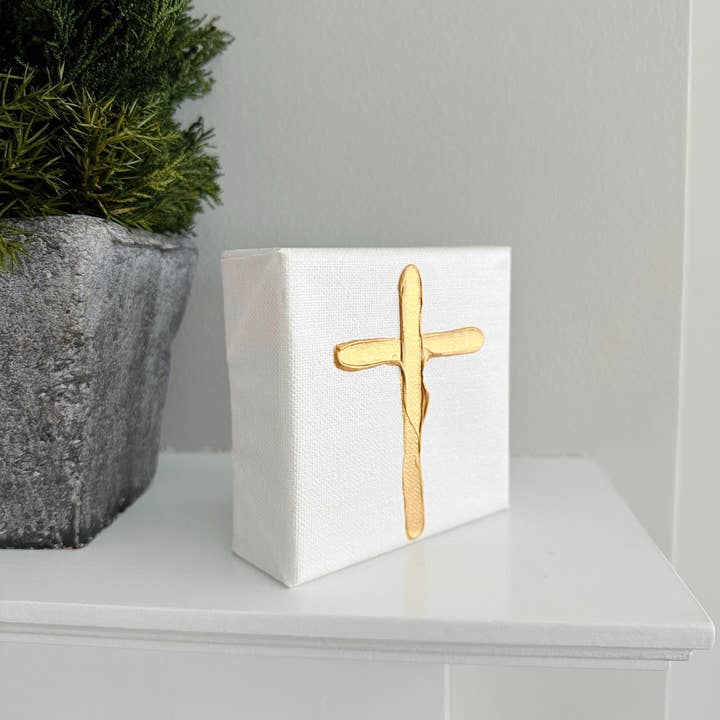 So Thoughtful Gifts - Wholesale Wall cross - Hand-painted Pearl Metallic Textured Gold Cross |Canvas Art 1