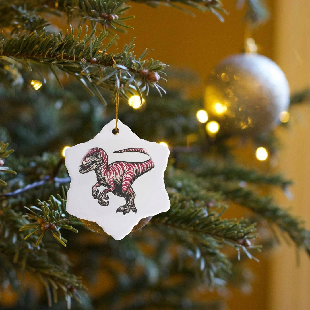 3dRose - Wholesale Ornament - 3dRose, Image Of A Pink Striped Velociraptor, Ornament13