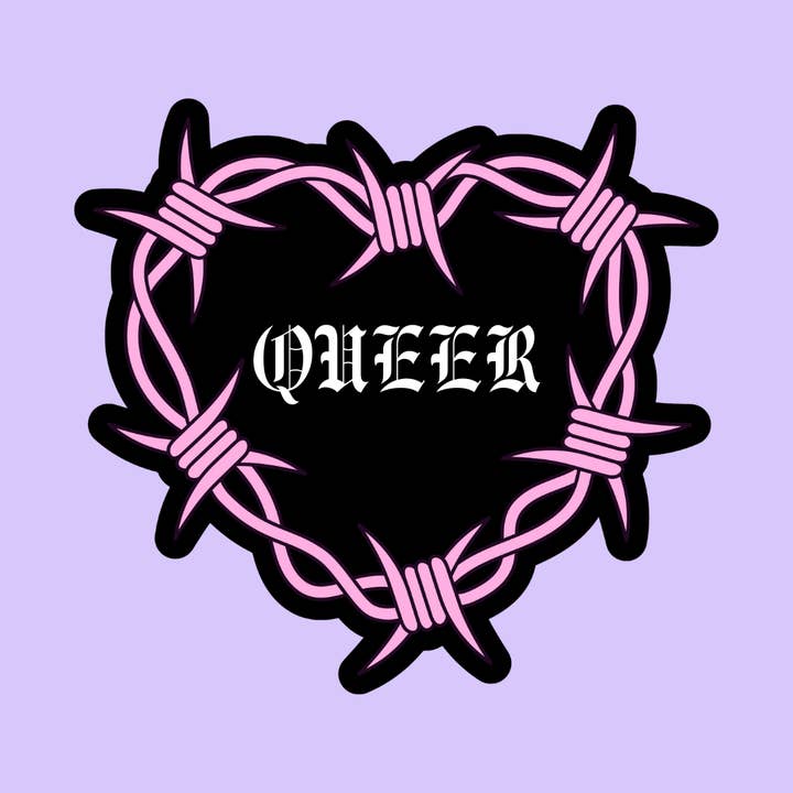 Queer Barbed Wire Heart sticker for wholesale by Charlie's