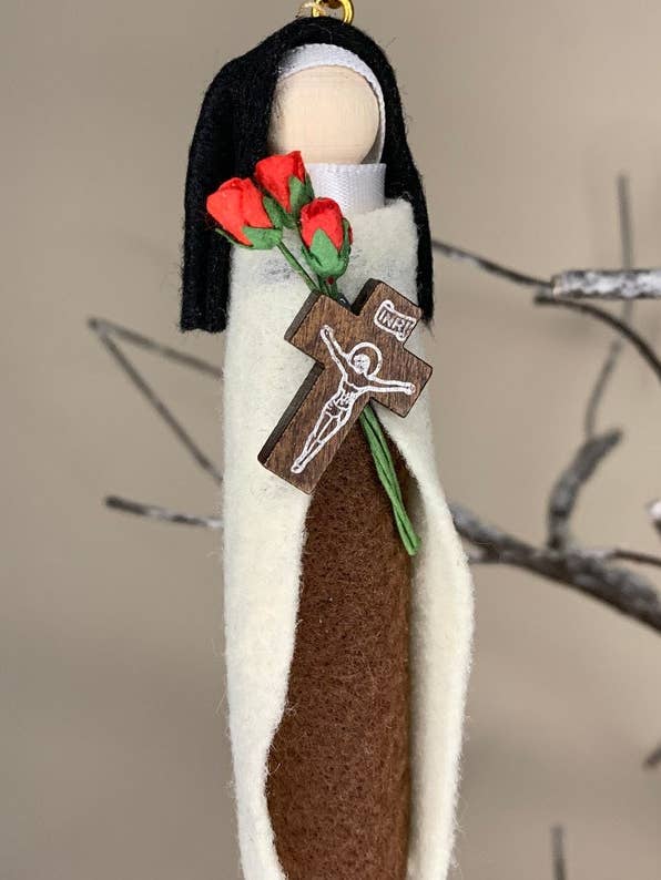 St. Therese of the Child Jesus Wooden Doll Ornament for wholesale by Our Saint Family