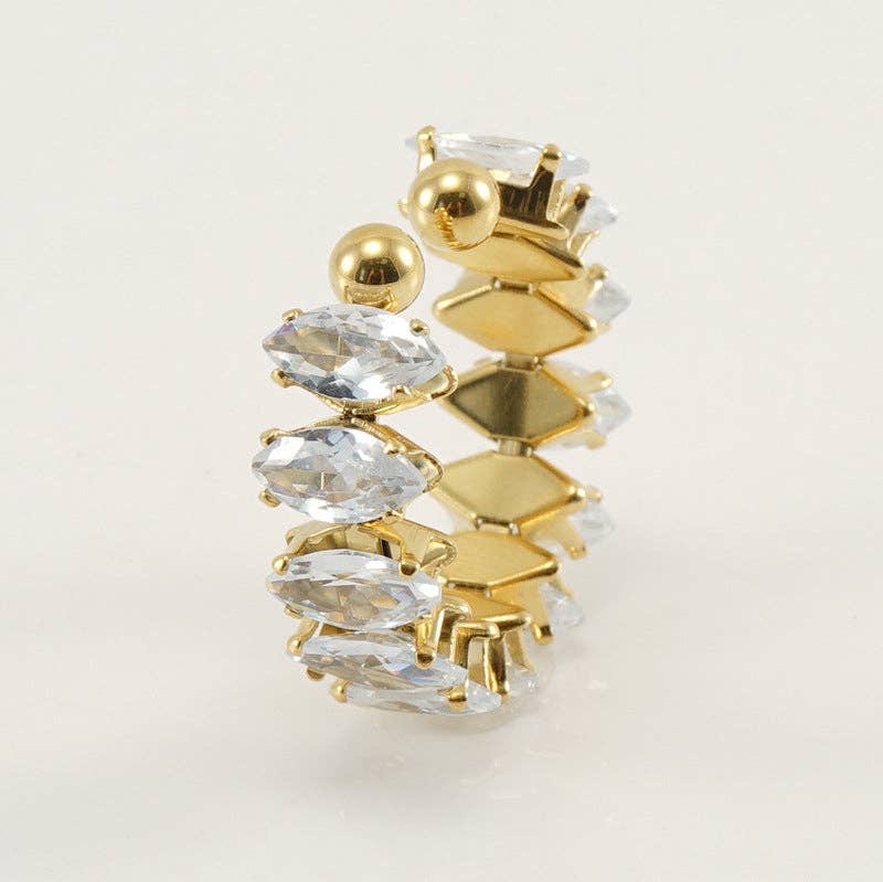 Mio Queena - Wholesale Multi-Stone Ring - Stainless Steel Cubic Zirconia Adjustable Ring0