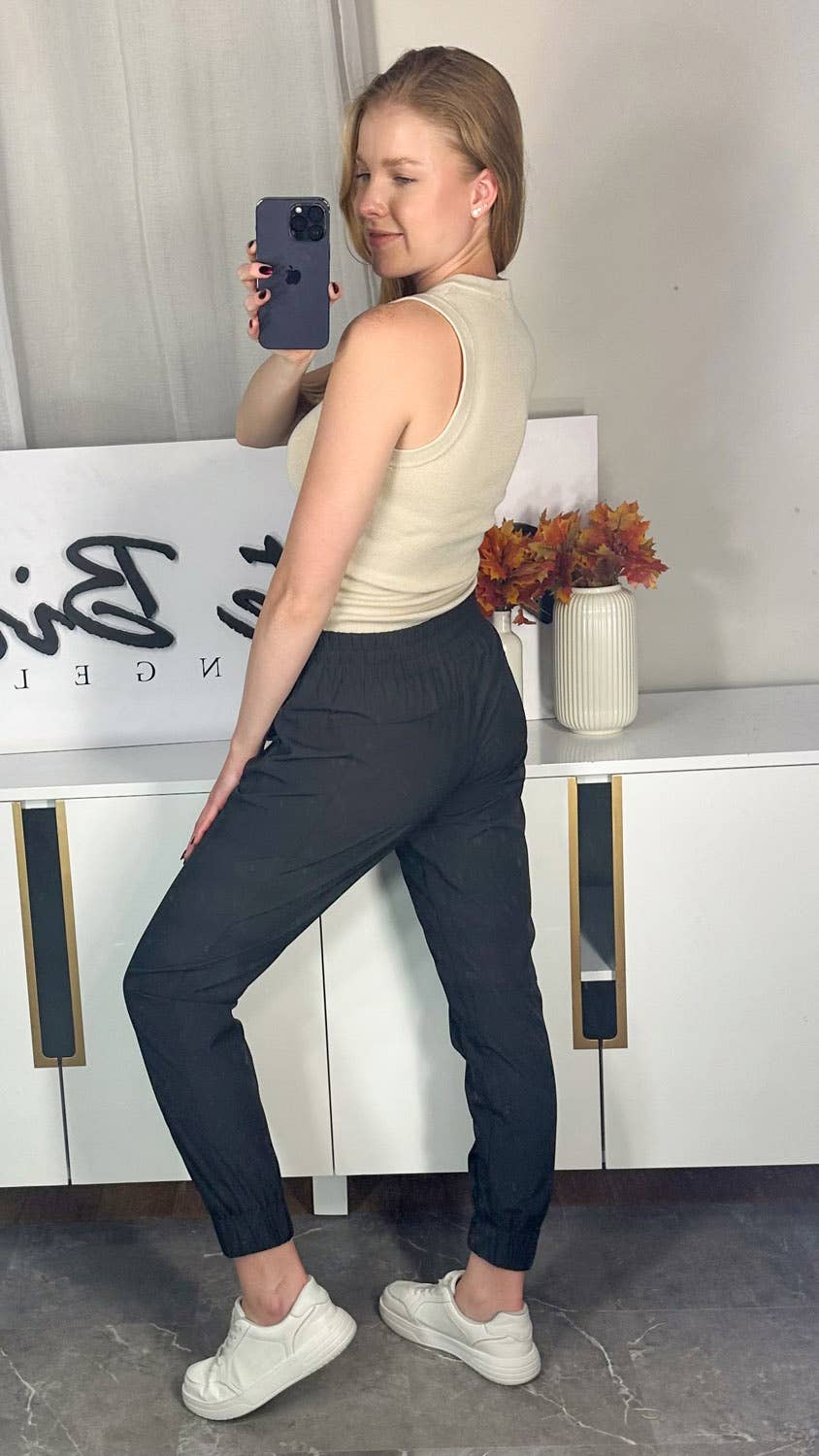 Black P80180 High Waisted Solid Knit Joggers for wholesale on Faire3