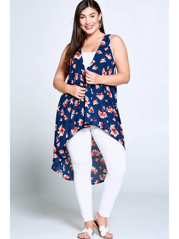 Emerald Collection - Venta al por mayor Kimono - Mujer - ETK-7689-PL Kimono tejido floral sin mangas de talla grande