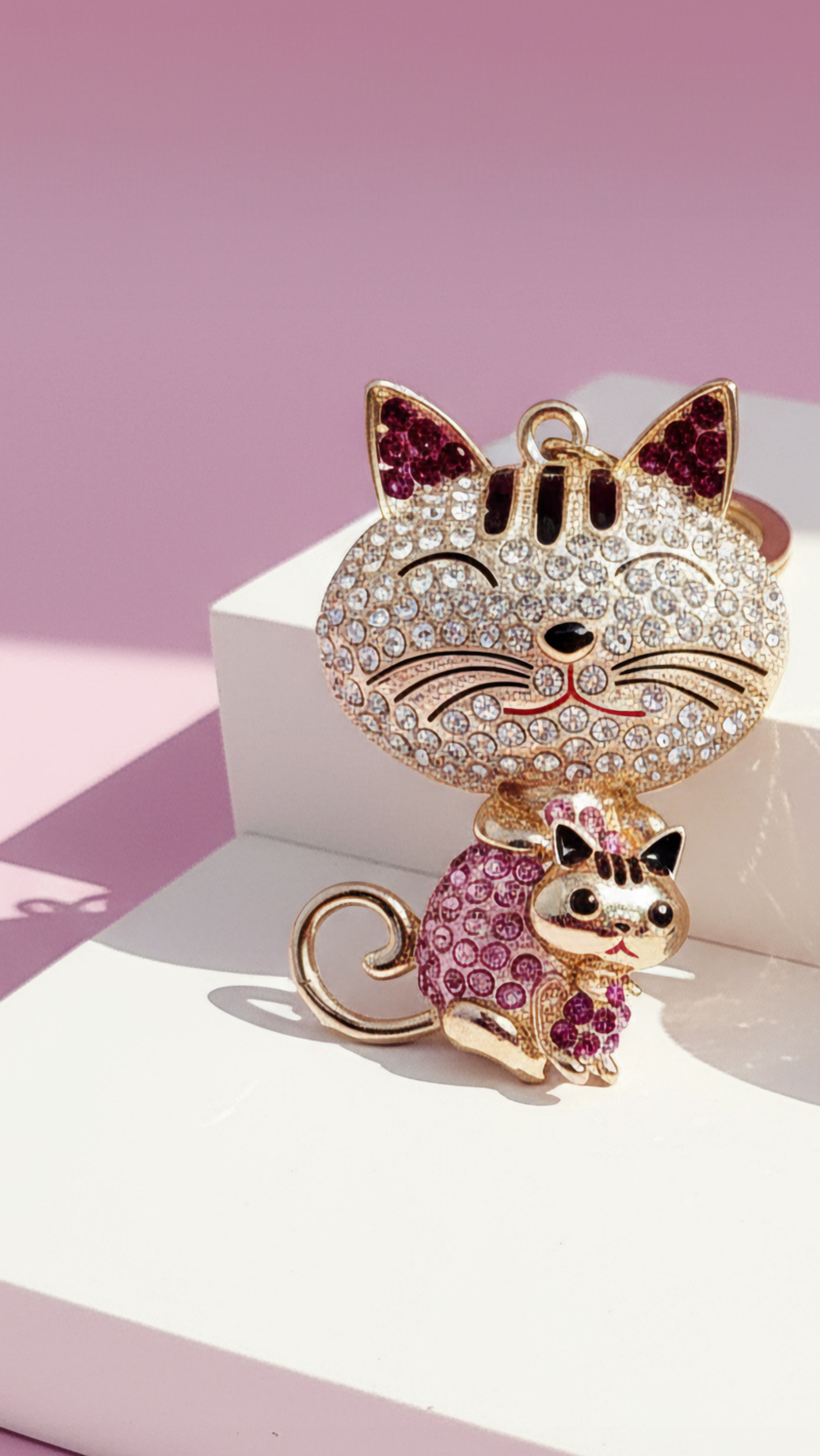 Arya Jewellery Wholesale - Wholesale Keychain - Women's - Cat & Kitten Crystal Key Ring & Bag Charm0