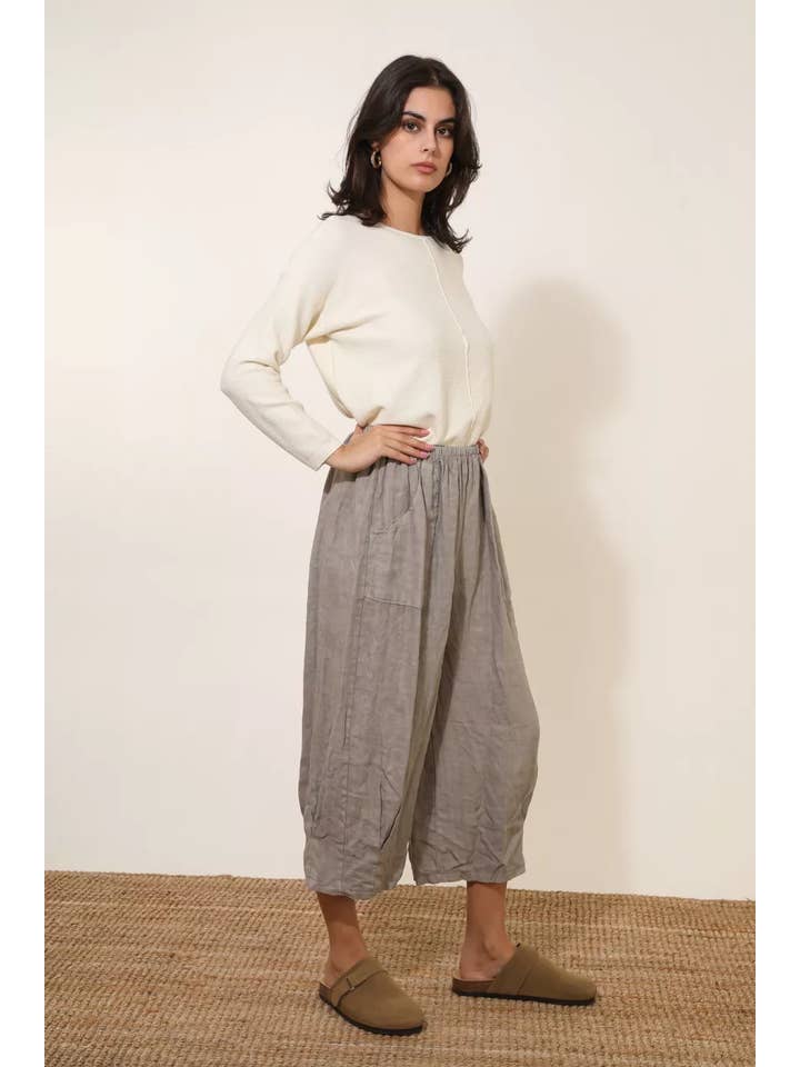 la maison des fibres naturelles - Wholesale Pants - Women's - wide linen trousers 6353 +size 100% linen made in Italy