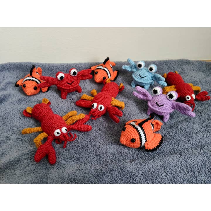 despinacrafting - Vendita all'ingrosso Peluche - Bambini e neonati - Giocattoli all'uncinetto a tema oceanico, giocattolo farcito con pesce, granchio, aragosta
