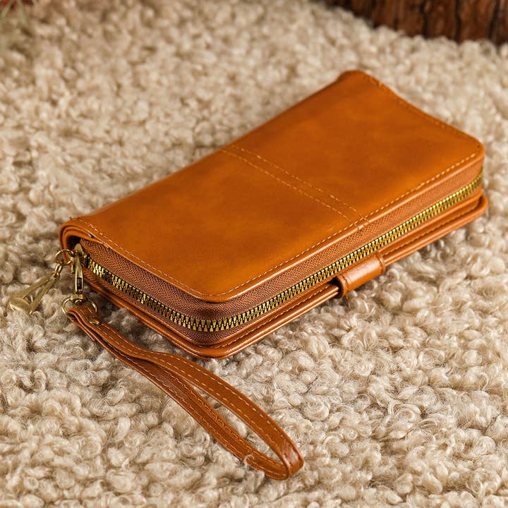 Oatmeal Bria Zip Around Wrist Strap Long Wallet for wholesale on Faire5