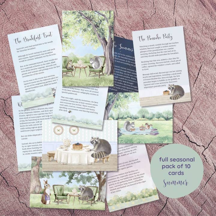 Cartes d'histoires et d'illustrations - lot de 10 - thème estival et chaleureux pour la vente par Read+Purr