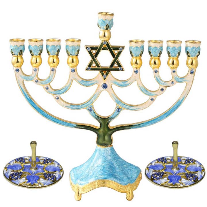 Meilleur ensemble cadeau Judaica – Ménorah Étoile de David & 2 Toupies pour la vente par Matashi