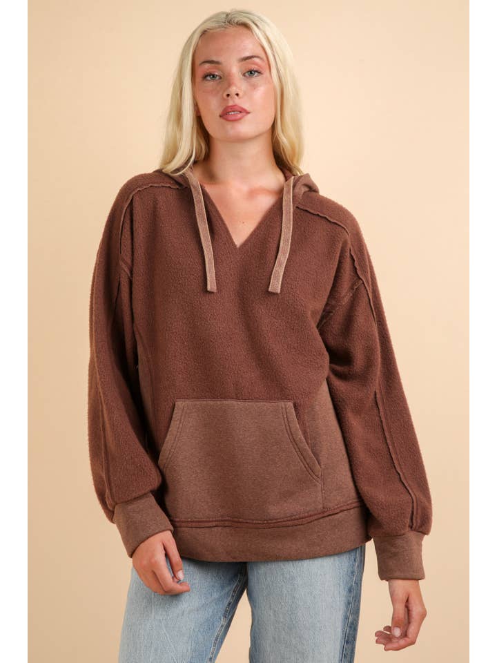 VERY J - Wholesale Knit Top - Women's - NT11737-Mineral Washed Oversized Casual Hoodie Knit Top