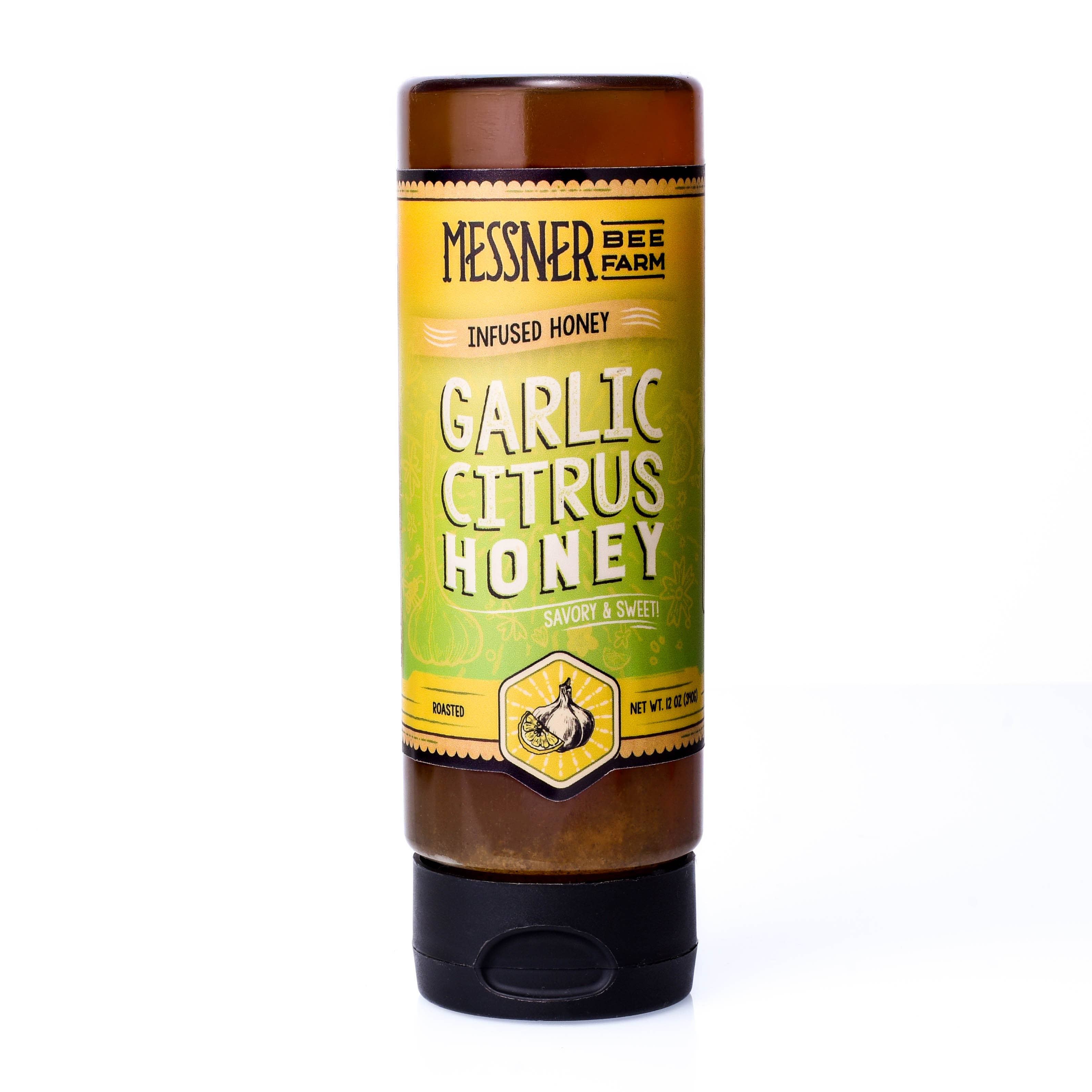 Messner Bee Farm - Wholesale Honey - Roasted Garlic Citrus Infused Honey / Savory & Zesty / 12 oz2