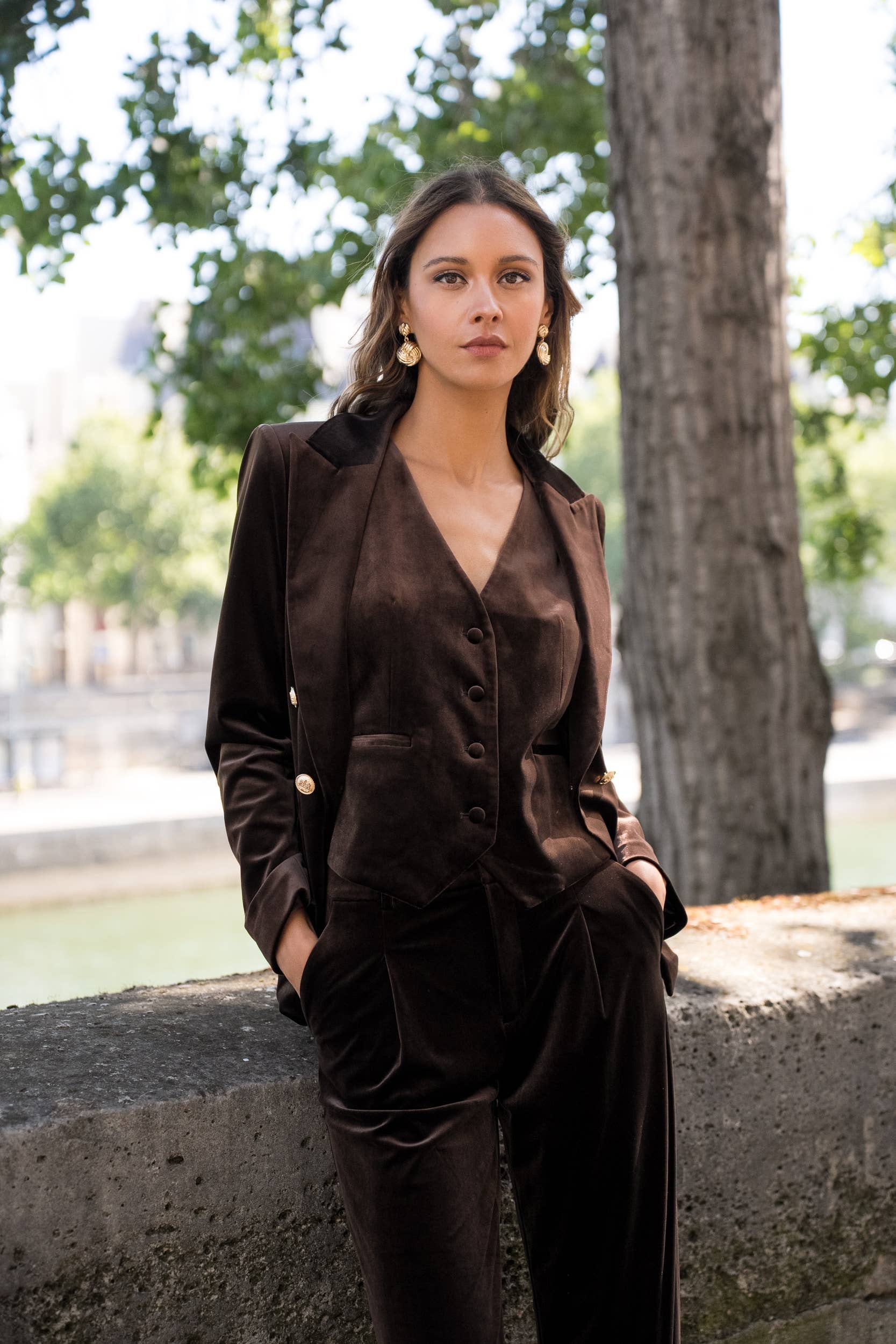 Attentif Paris - Venta al por mayor Chaqueta - Mujer - Chaqueta de terciopelo entallada con botones dorados dobles67