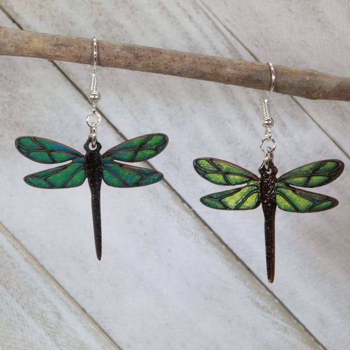 Dragonfly Wooden Dangle Earrings for wholesale by Cates Concepts