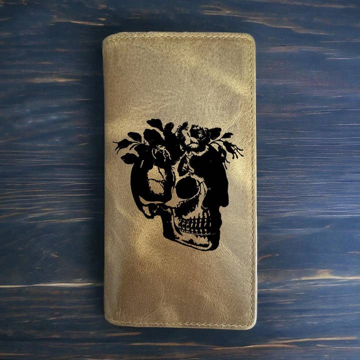 Skull Floral Rodeo Cowboy Western Premium Leather Wallet for wholesale by Texan Customs