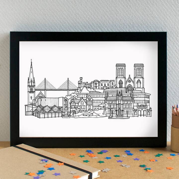 Inverness Skyline Landmarks Art Print - unframed for wholesale by Becka Griffin Illustration