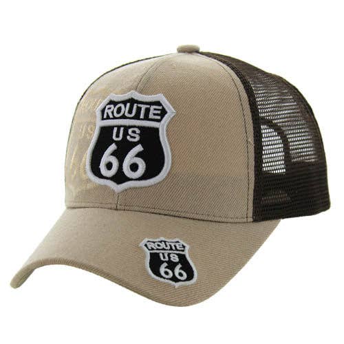 ROUTE 66 Shadow Trucker Mesh Khaki and Brown Cap or Hat - H1050 for wholesale by Happy Wood Products