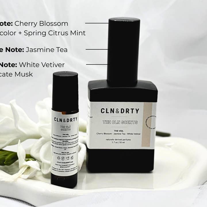 The Veil – Naturally-Derived Perfume (Cherry Blossom • Jasmine Tea • White Vetiver) for wholesale by CLN&DRTY Natural Skincare