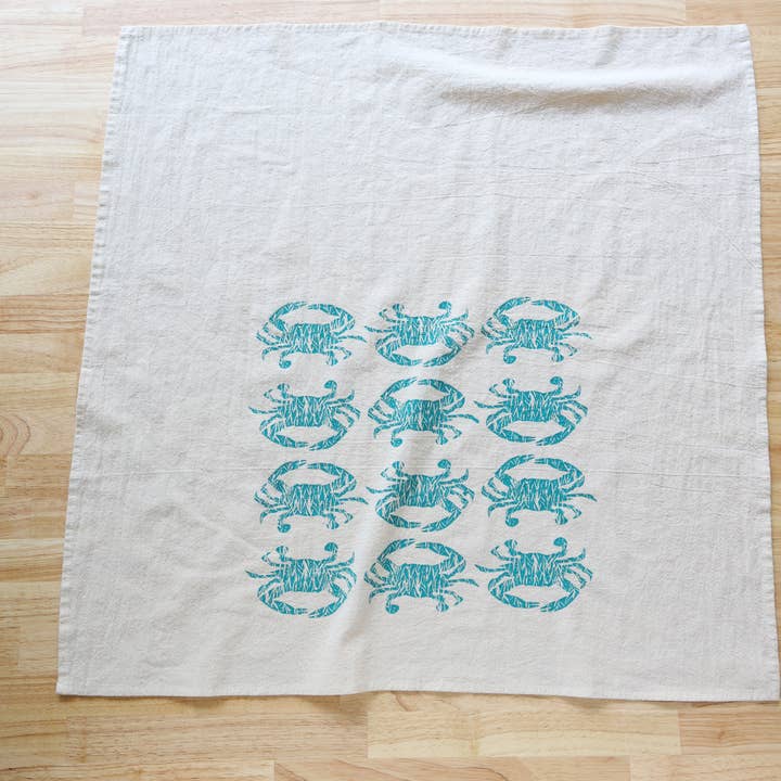 The High Fiber - Wholesale Tea Towel - Crab Handprinted Kitchen Towel, Coastal Tea Towel, Blue Crab7